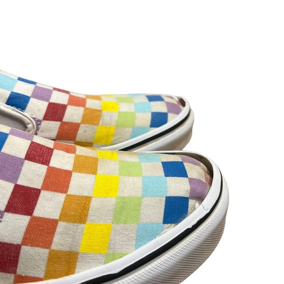 Vans Classic Slip-On Canvas Rainbow Checkerboard Slip-on Unisex Shoes M6.5/W8 - Picture 10 of 11